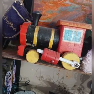Vintage Classic Wooden Train Toy - Red, Yellow, Black